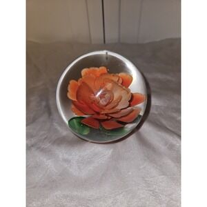 Dynasty Gallery Heirloom Collectibles Orange Flower Glass Paperweight 3" Desktop